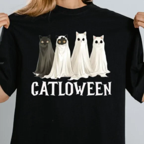 Cozy Fall Fashion for Cat Lovers, Spooky Cat Shirt - Picture 1 of 4